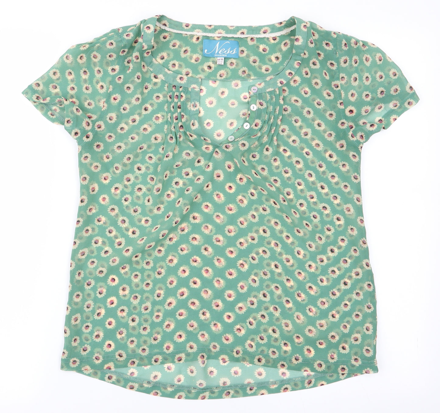 Ness Womens Green Floral  Basic Blouse Size 10
