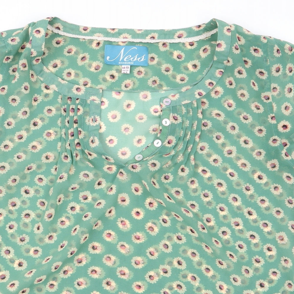 Ness Womens Green Floral  Basic Blouse Size 10