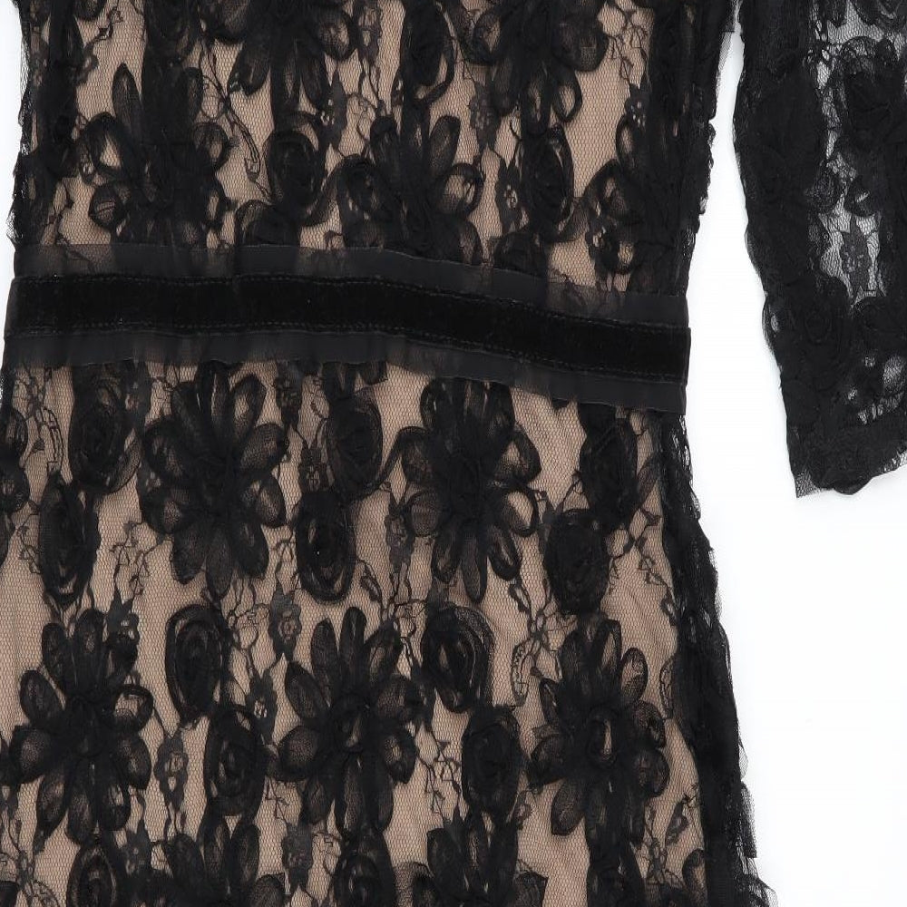 Per Una Womens Black Floral  Shift  Size 8  - Lace Overlay Dress