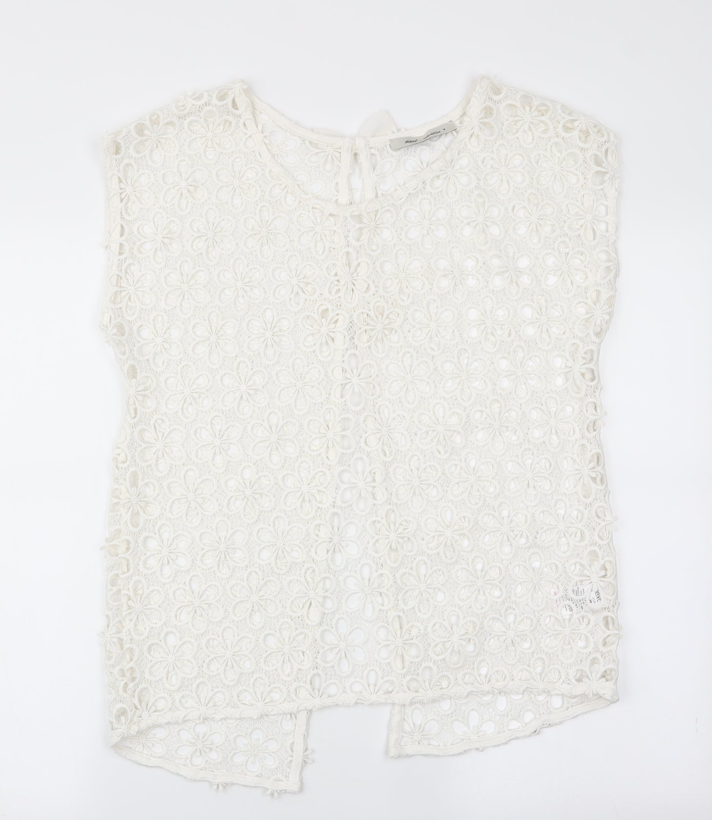 NEXT Womens Ivory Floral  Tunic Blouse Size 6  - Lace Over Shirt - open back