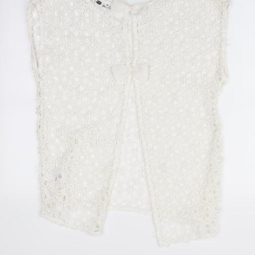 NEXT Womens Ivory Floral  Tunic Blouse Size 6  - Lace Over Shirt - open back