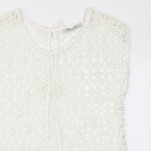 NEXT Womens Ivory Floral  Tunic Blouse Size 6  - Lace Over Shirt - open back