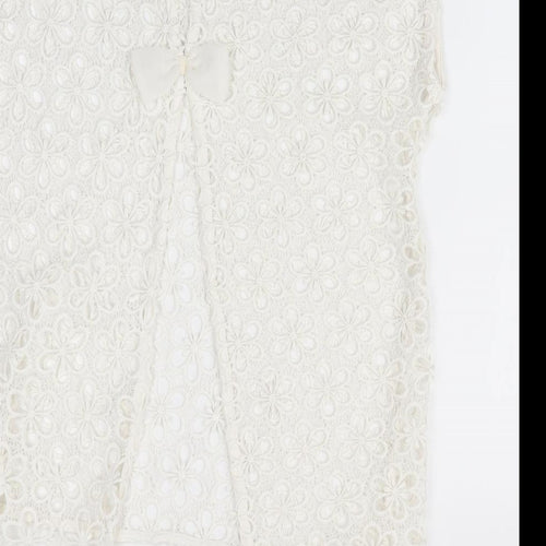 NEXT Womens Ivory Floral  Tunic Blouse Size 6  - Lace Over Shirt - open back
