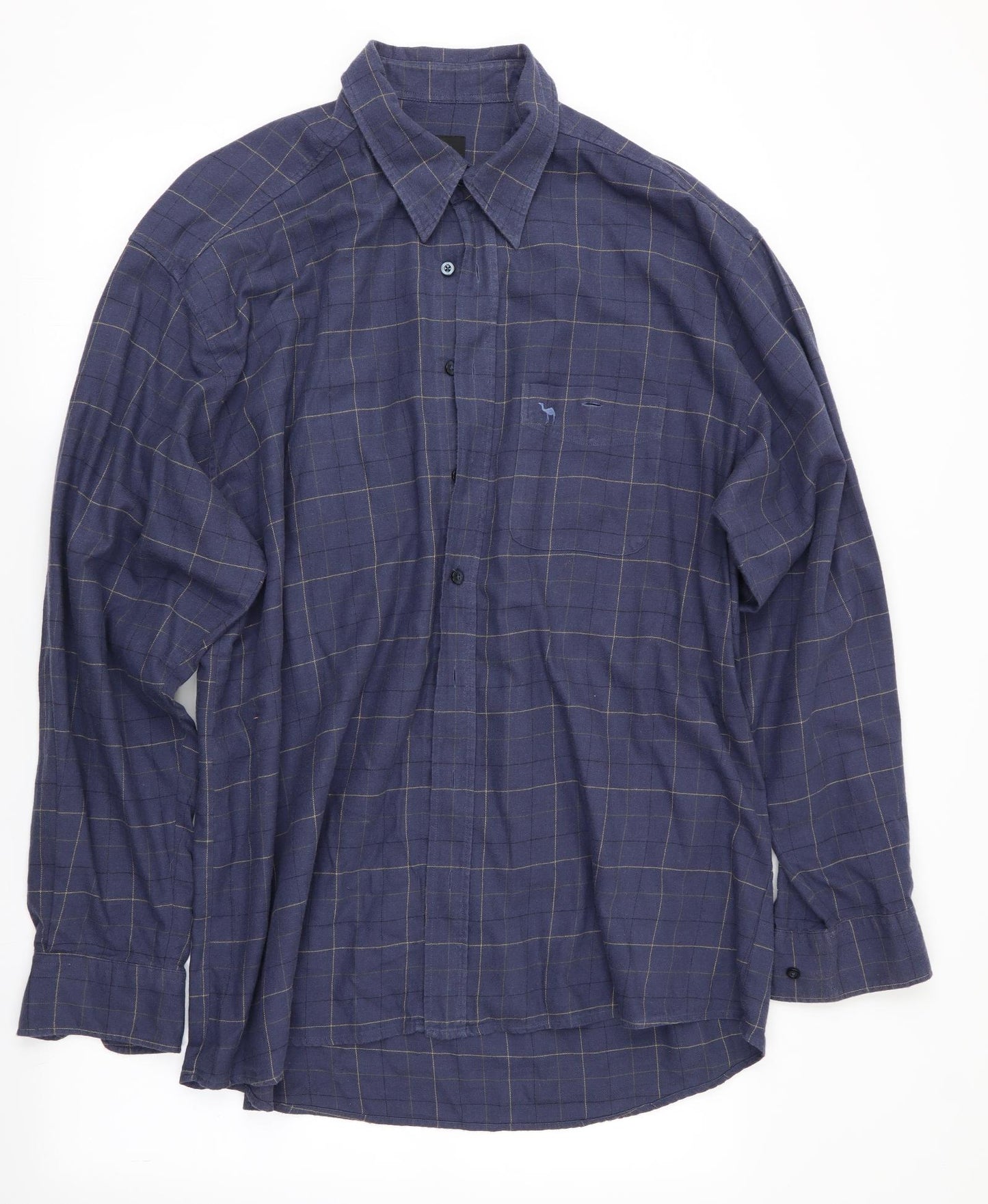 Camel Collection Mens Blue Check   Button-Up Size L