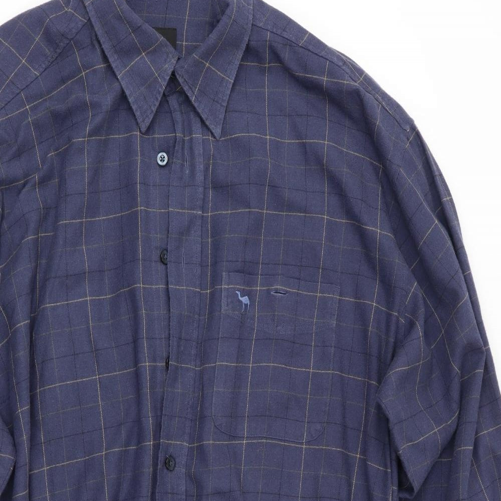 Camel Collection Mens Blue Check   Button-Up Size L