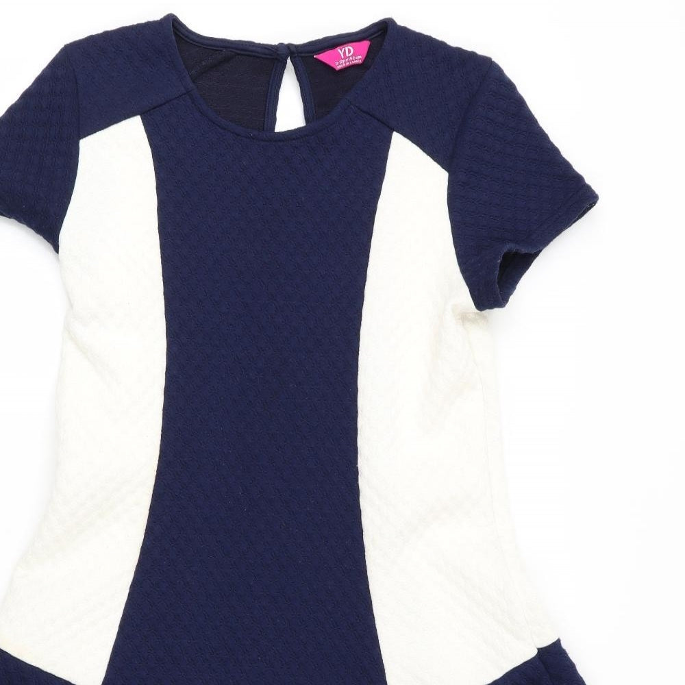 Young Dimension Girls Blue Herringbone  Fit & Flare  Size 11-12 Years
