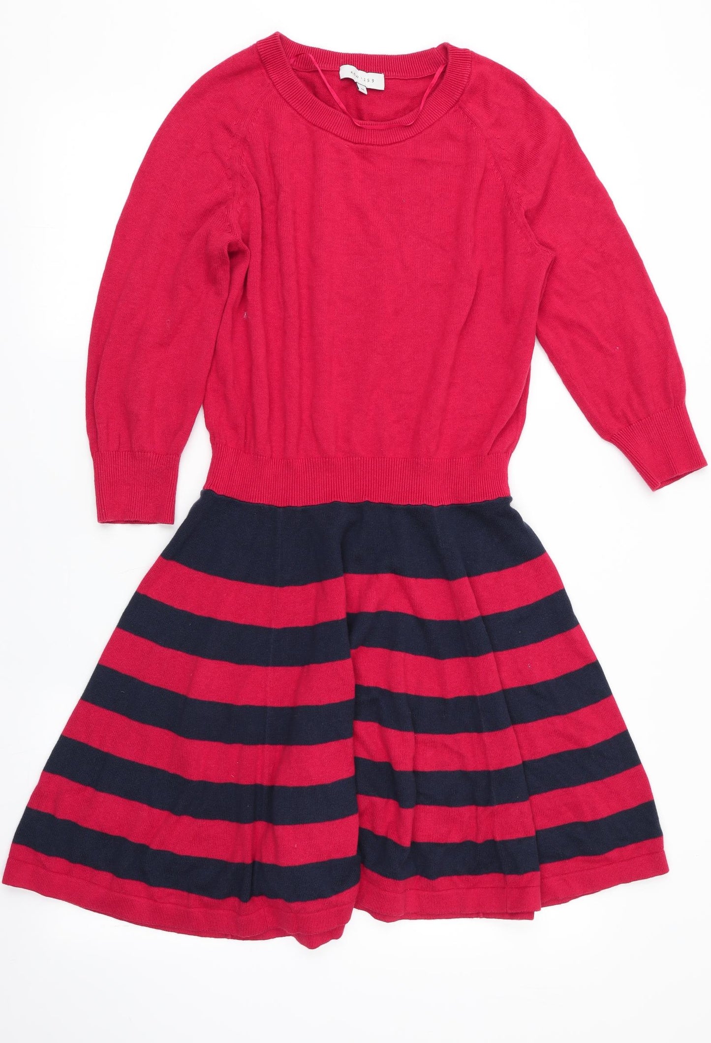 Kew 159 Womens Red Striped  Jumper Dress  Size M  - Fit & Flare style dress