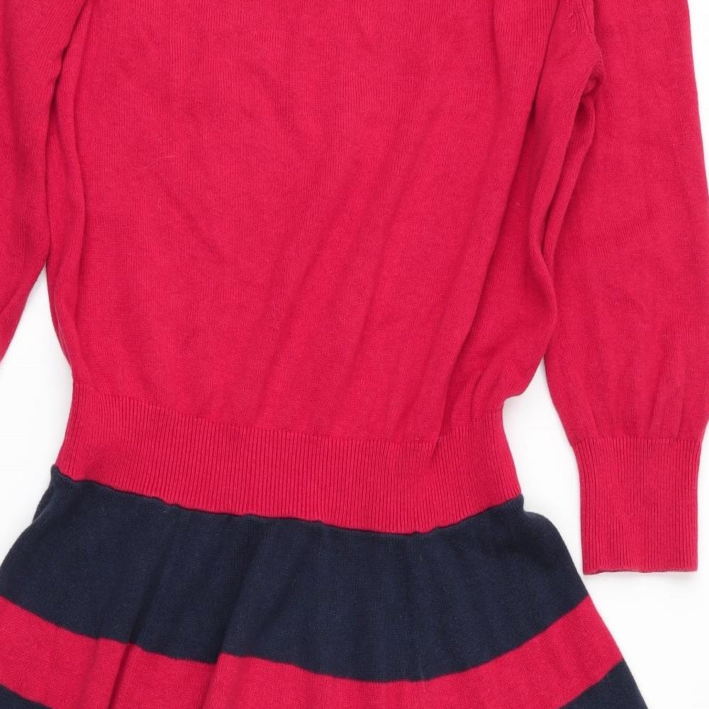Kew 159 Womens Red Striped  Jumper Dress  Size M  - Fit & Flare style dress