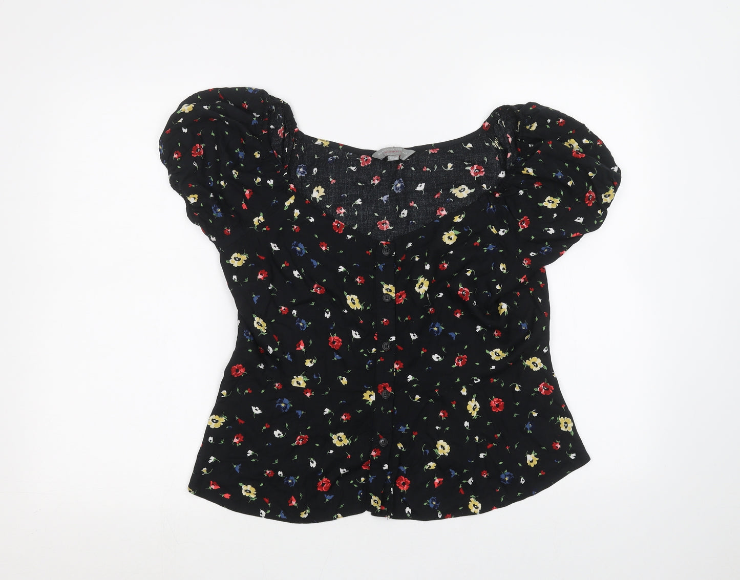 Dorothy Perkins Womens Black Floral  Basic Button-Up Size 16