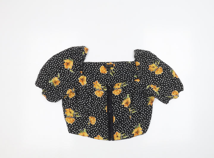 New Look Womens Black Floral  Basic Button-Up Size 16
