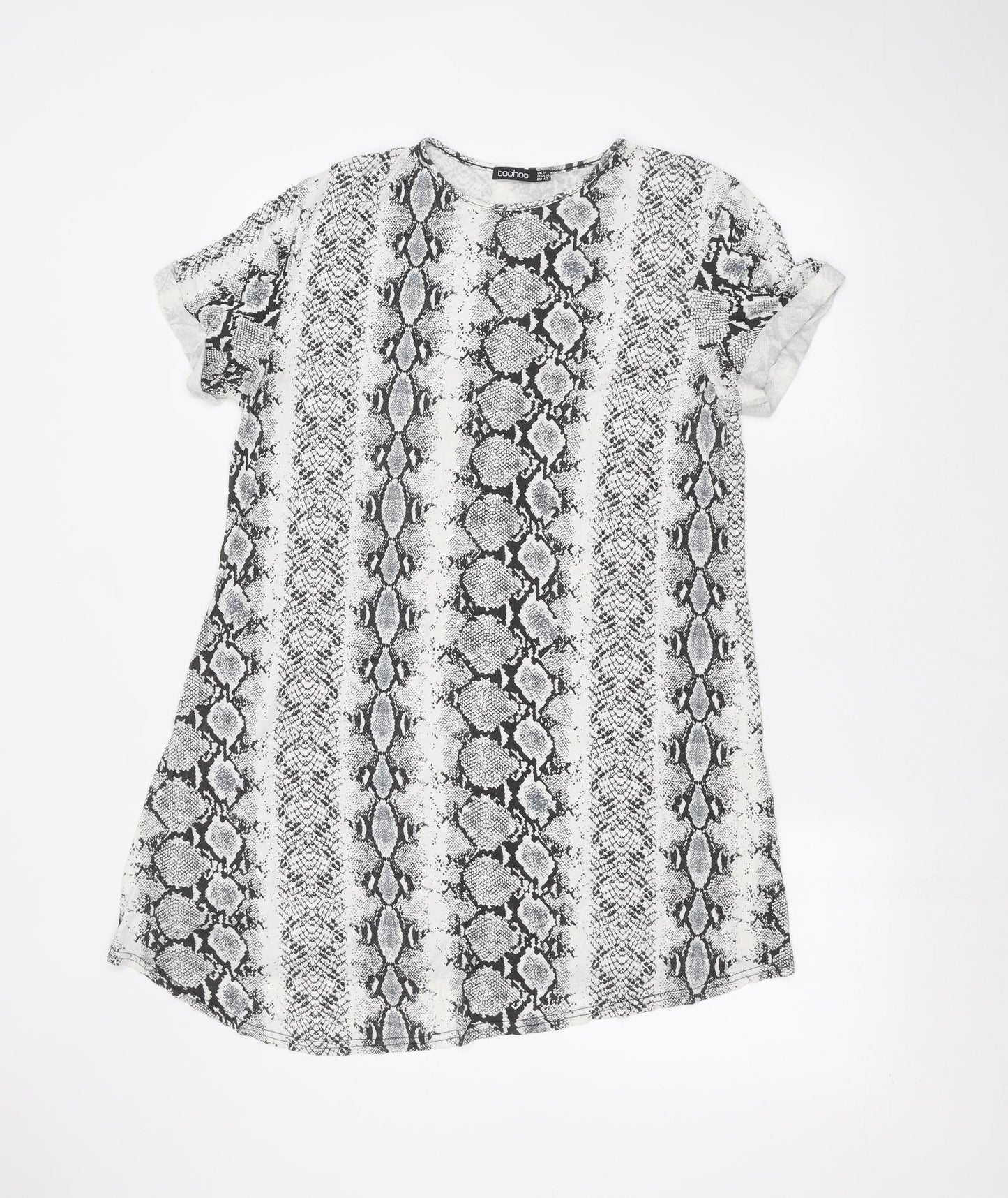 Boohoo Womens White Animal Print  Basic T-Shirt Size 14