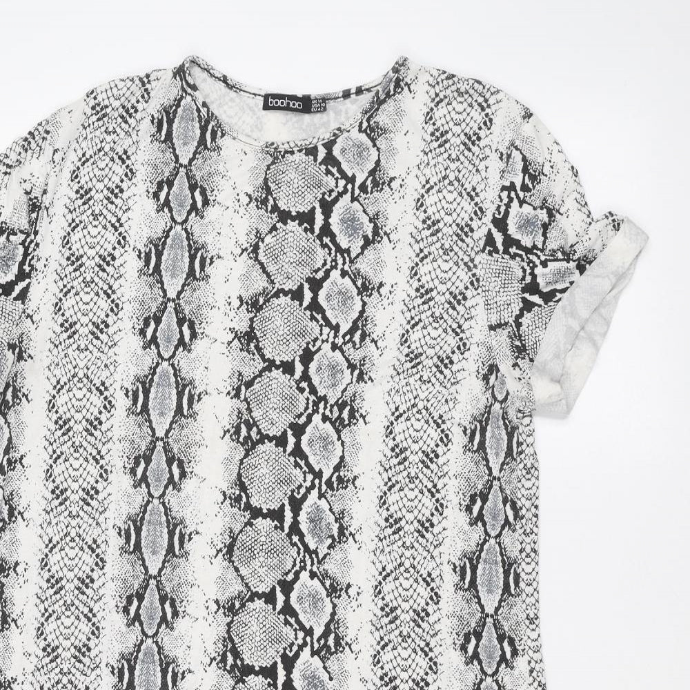 Boohoo Womens White Animal Print  Basic T-Shirt Size 14