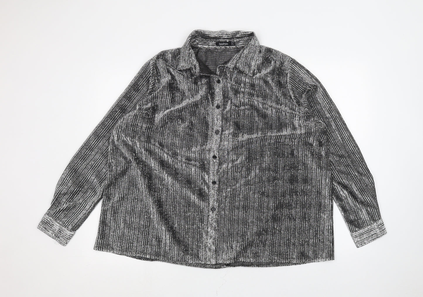 Boohoo Womens Silver   Basic Button-Up Size 16