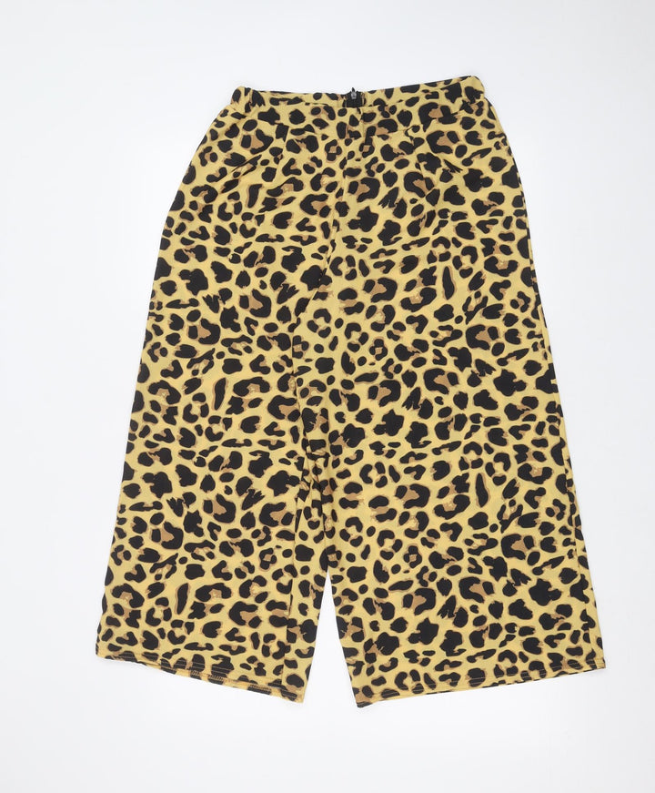 Boohoo Womens Yellow Animal Print Trousers Size 14 L21 in