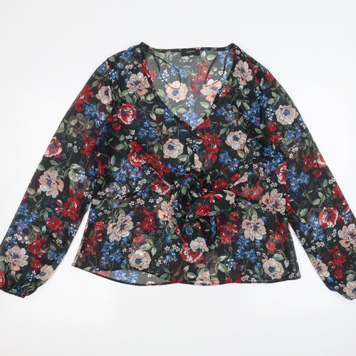 Papaya Womens Black Floral  Basic Blouse Size 14