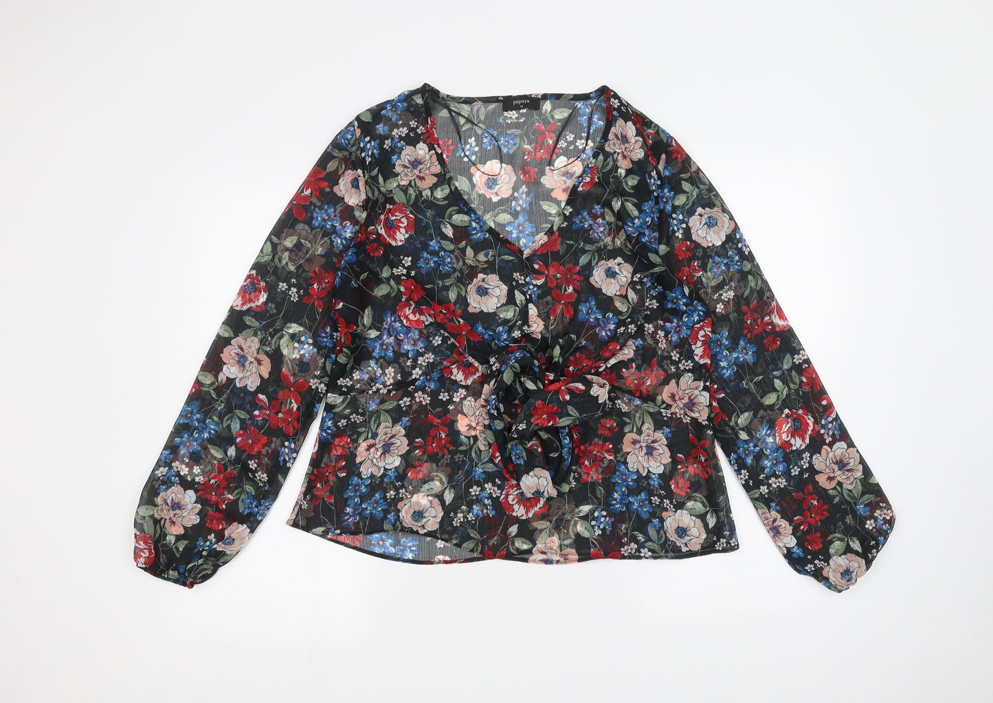 Papaya Womens Black Floral  Basic Blouse Size 14
