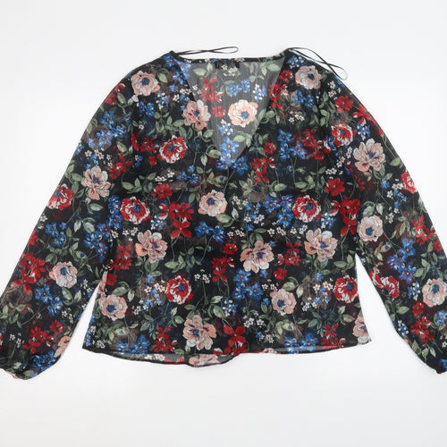 Papaya Womens Black Floral  Basic Blouse Size 14