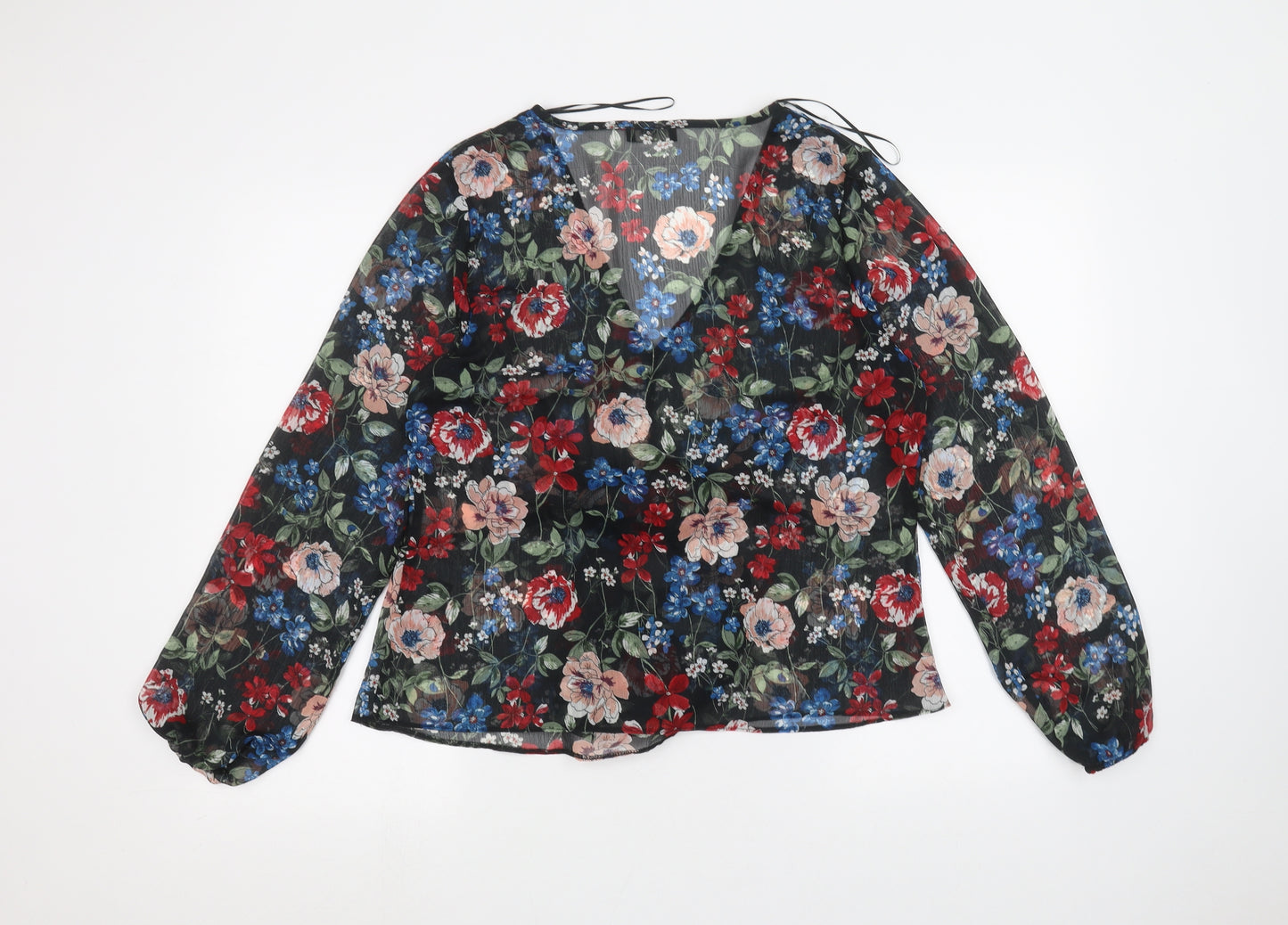 Papaya Womens Black Floral  Basic Blouse Size 14