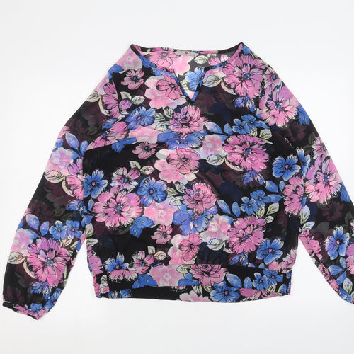 TU Womens Black Floral  Basic Blouse Size 12