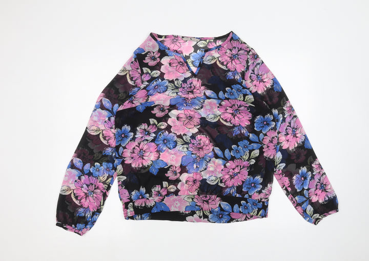 TU Womens Black Floral  Basic Blouse Size 12