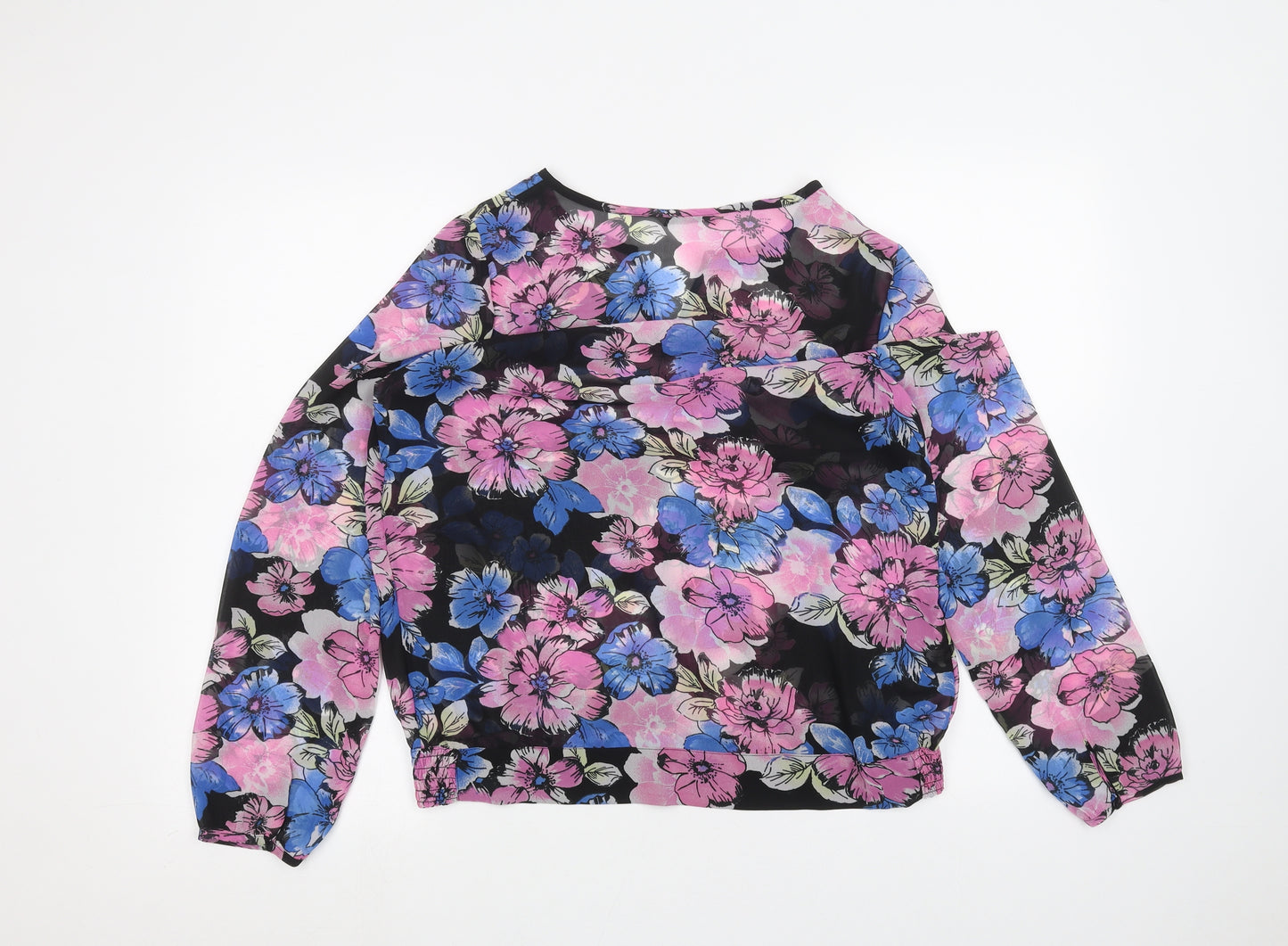 TU Womens Black Floral  Basic Blouse Size 12