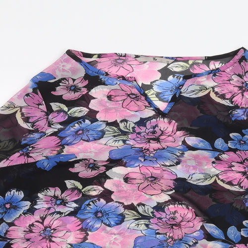 TU Womens Black Floral  Basic Blouse Size 12