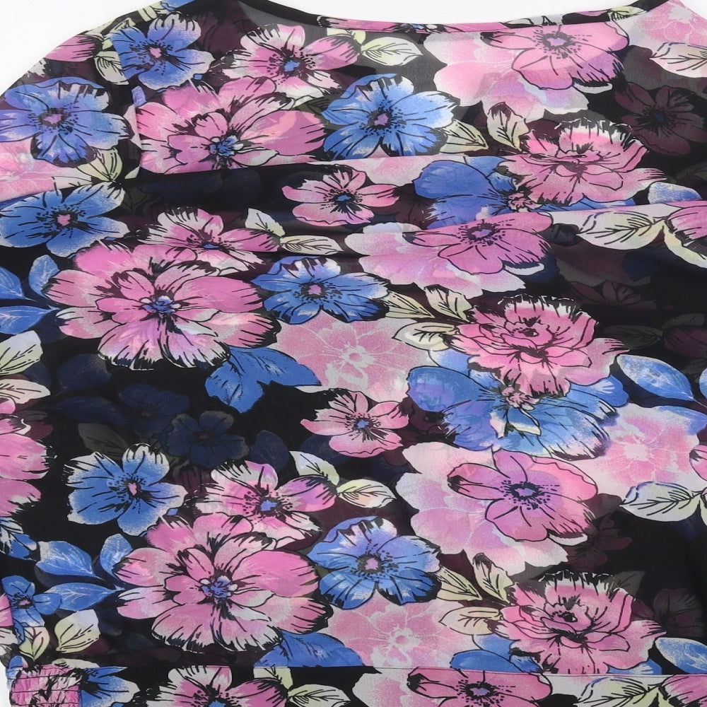 TU Womens Black Floral  Basic Blouse Size 12