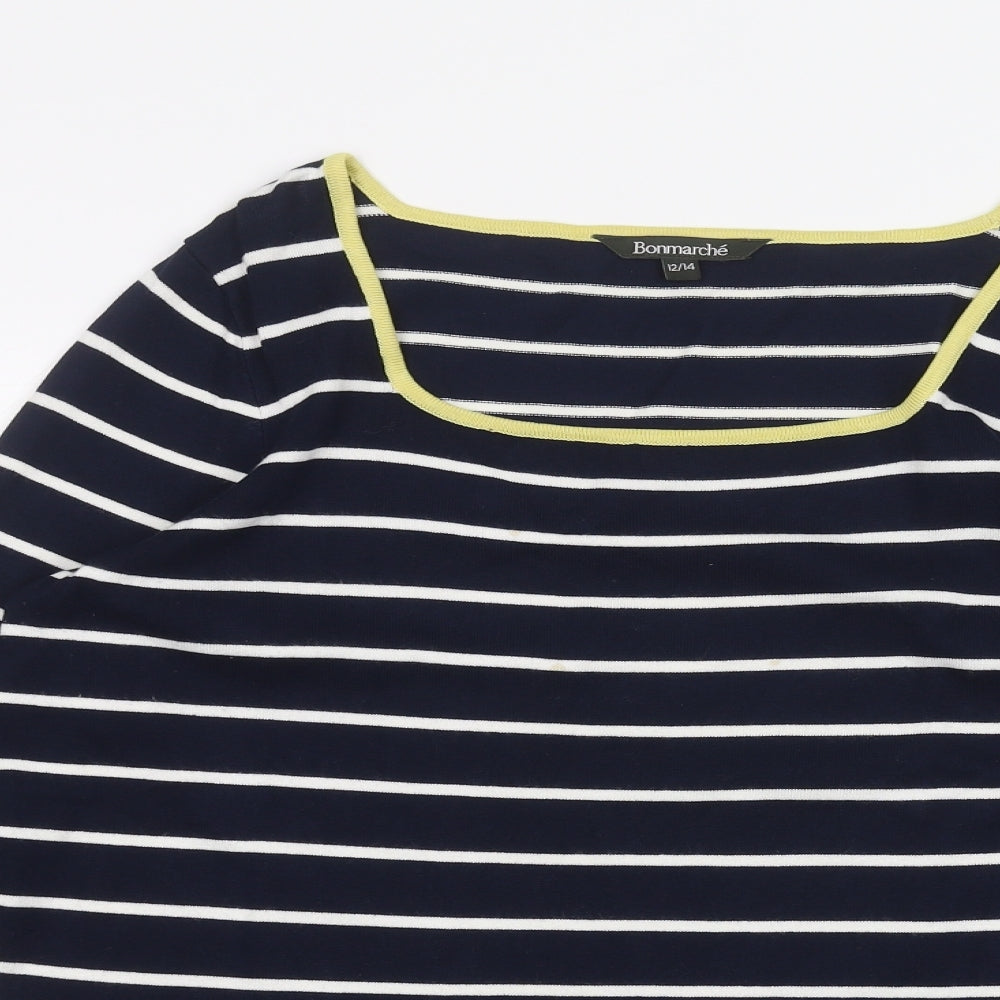Bonmarché Womens Blue Striped  Basic T-Shirt Size 12