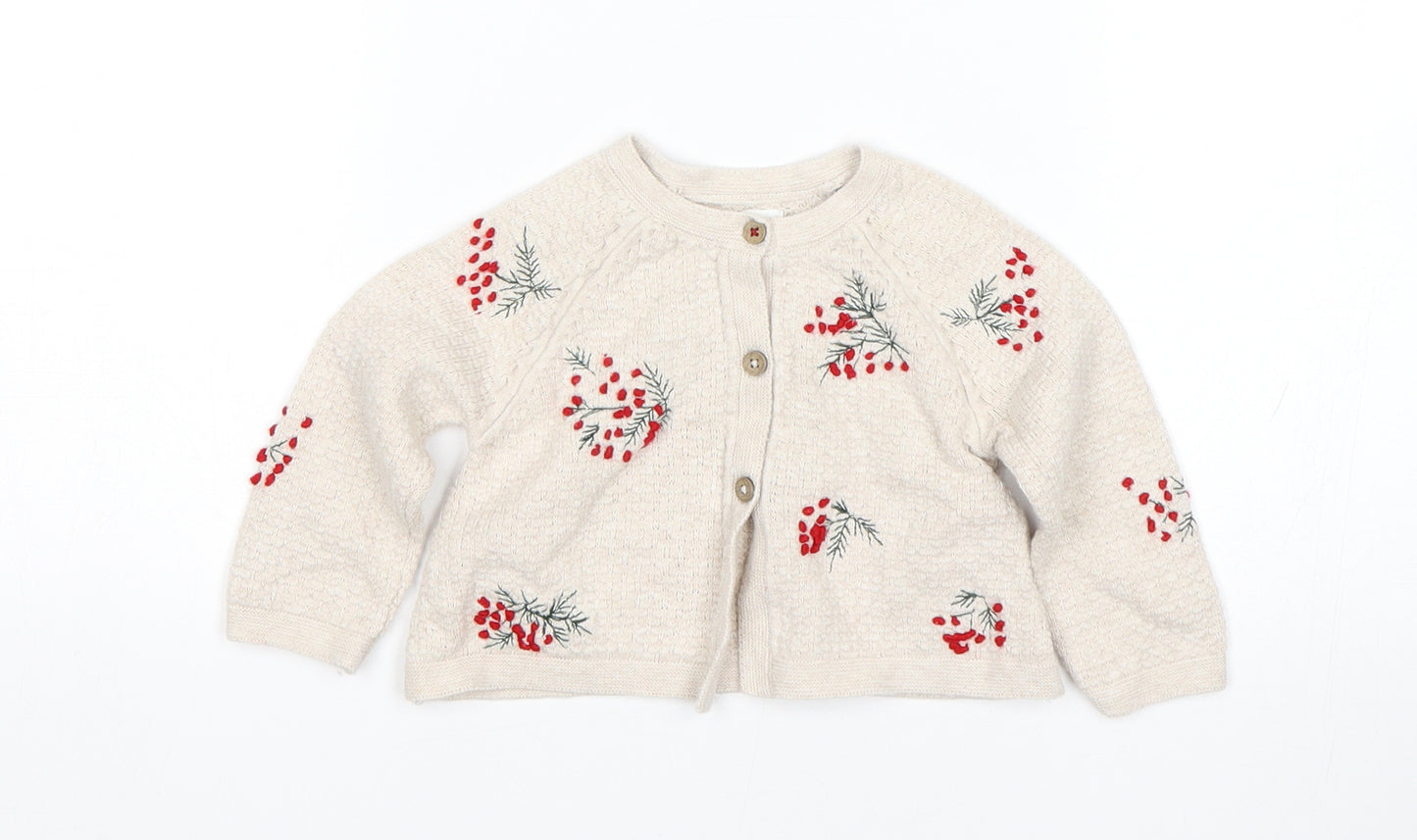 NEXT Girls Beige Floral  Cardigan Jumper Size 6-9 Months