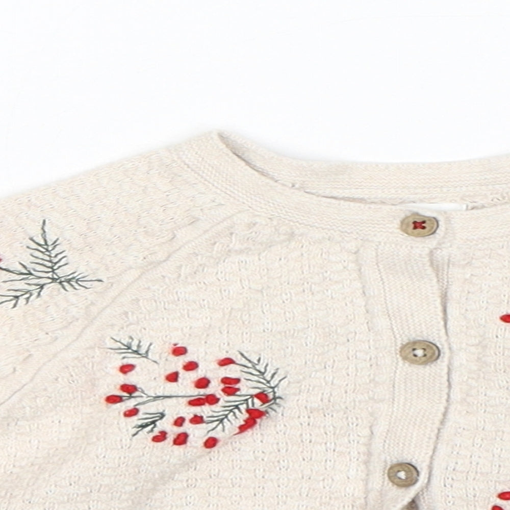 NEXT Girls Beige Floral  Cardigan Jumper Size 6-9 Months