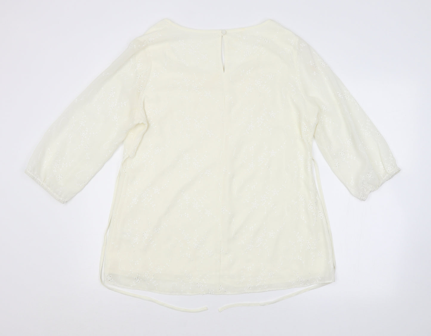 Wardrobe Womens White Floral  Basic Blouse Size 12
