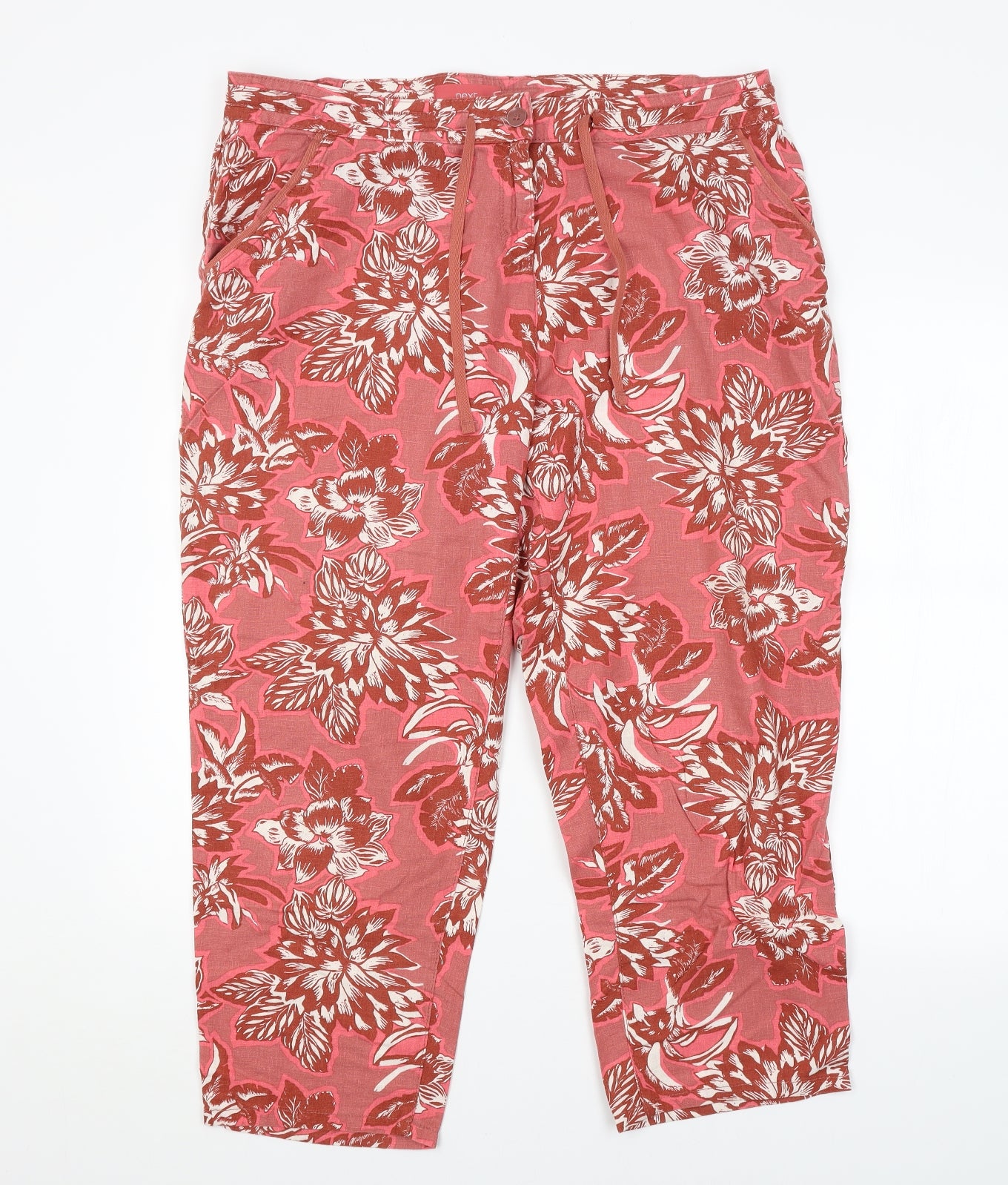 NEXT Womens Red Floral  Cropped Trousers Size 16 L25 in