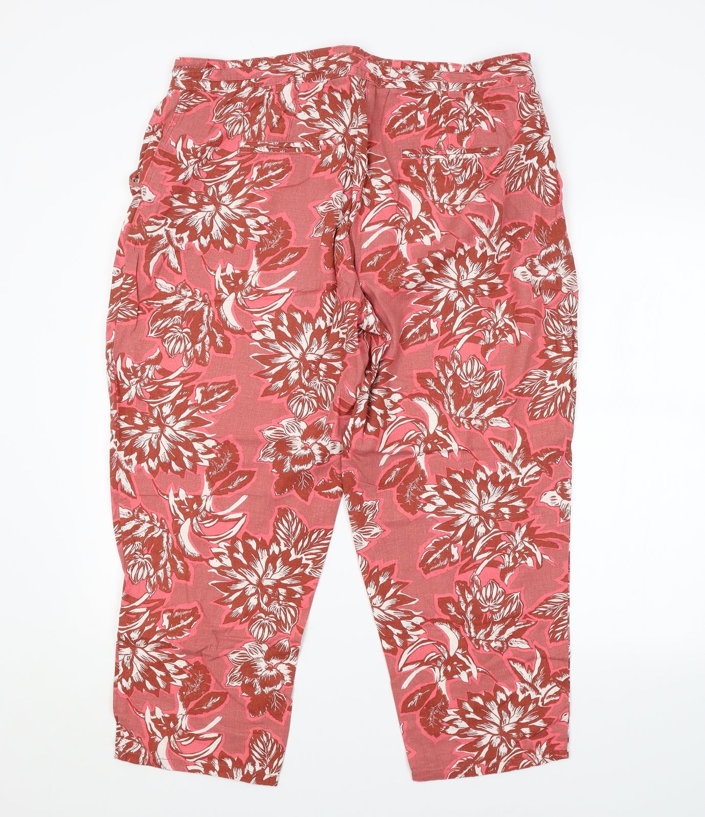 NEXT Womens Red Floral  Cropped Trousers Size 16 L25 in