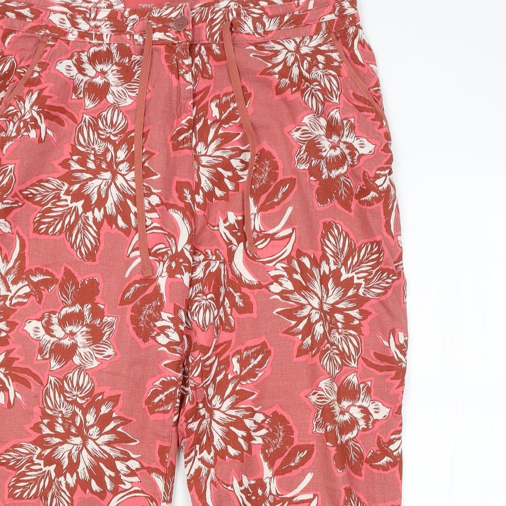 NEXT Womens Red Floral  Cropped Trousers Size 16 L25 in