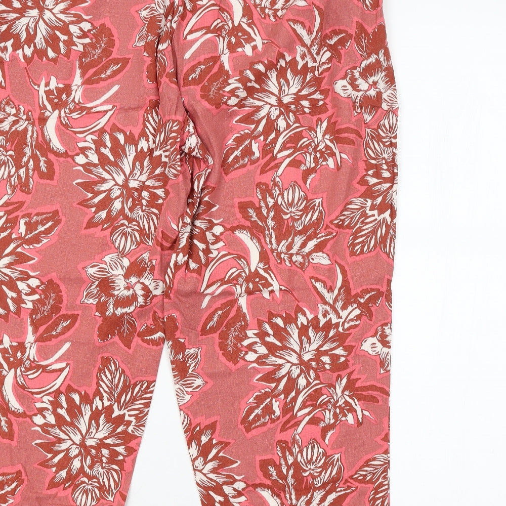 NEXT Womens Red Floral  Cropped Trousers Size 16 L25 in