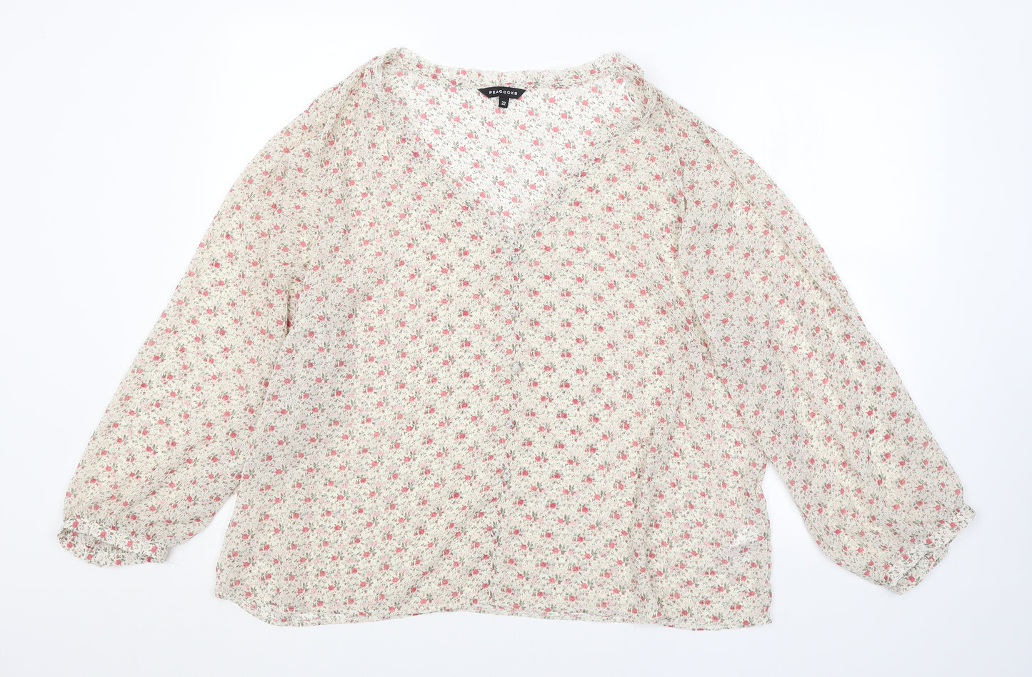 Peacocks Womens Beige Floral  Basic Blouse Size 22