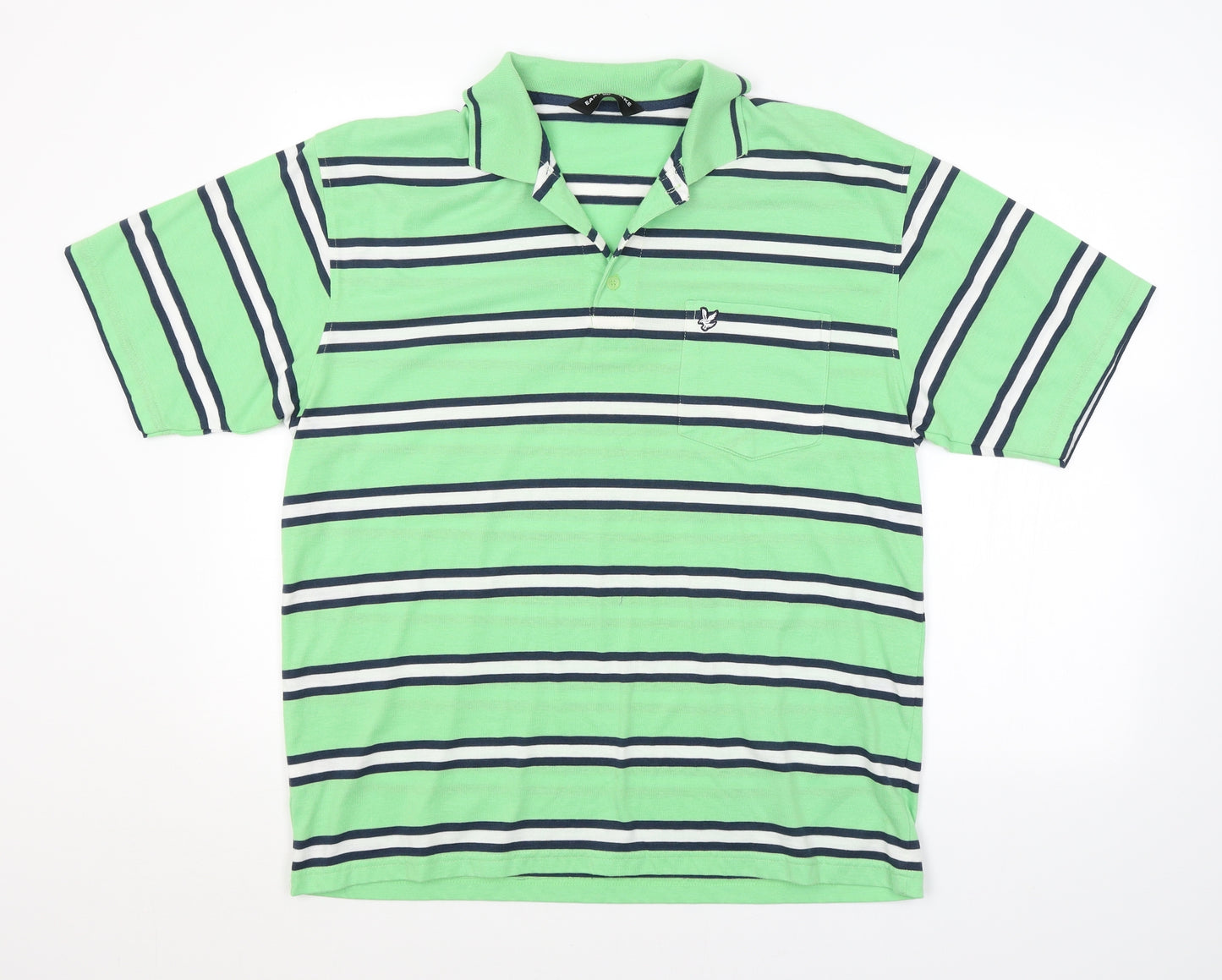 EARTHQUAKE Mens Green Striped   Polo Size XL
