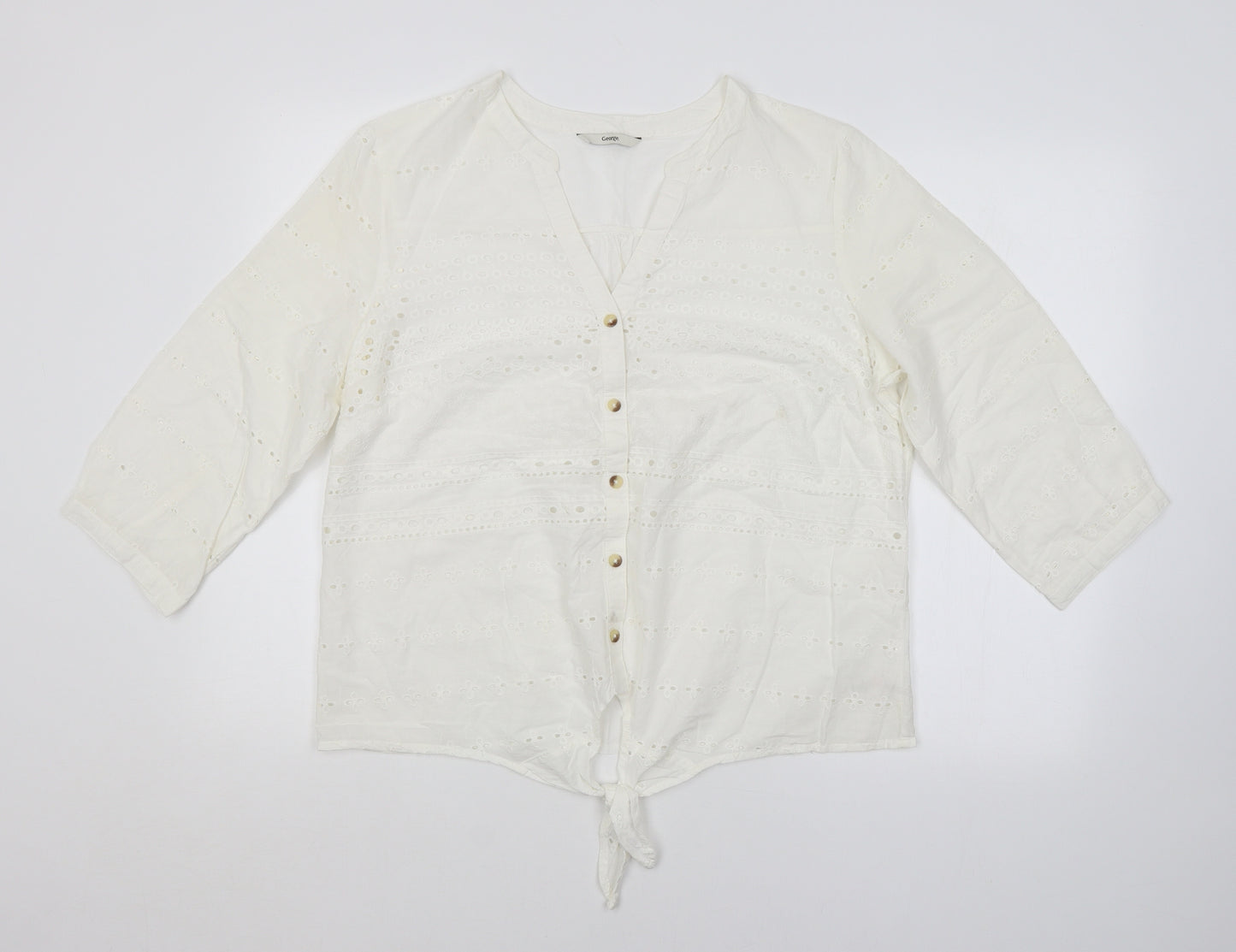 George Womens White Argyle/Diamond  Basic Button-Up Size 16