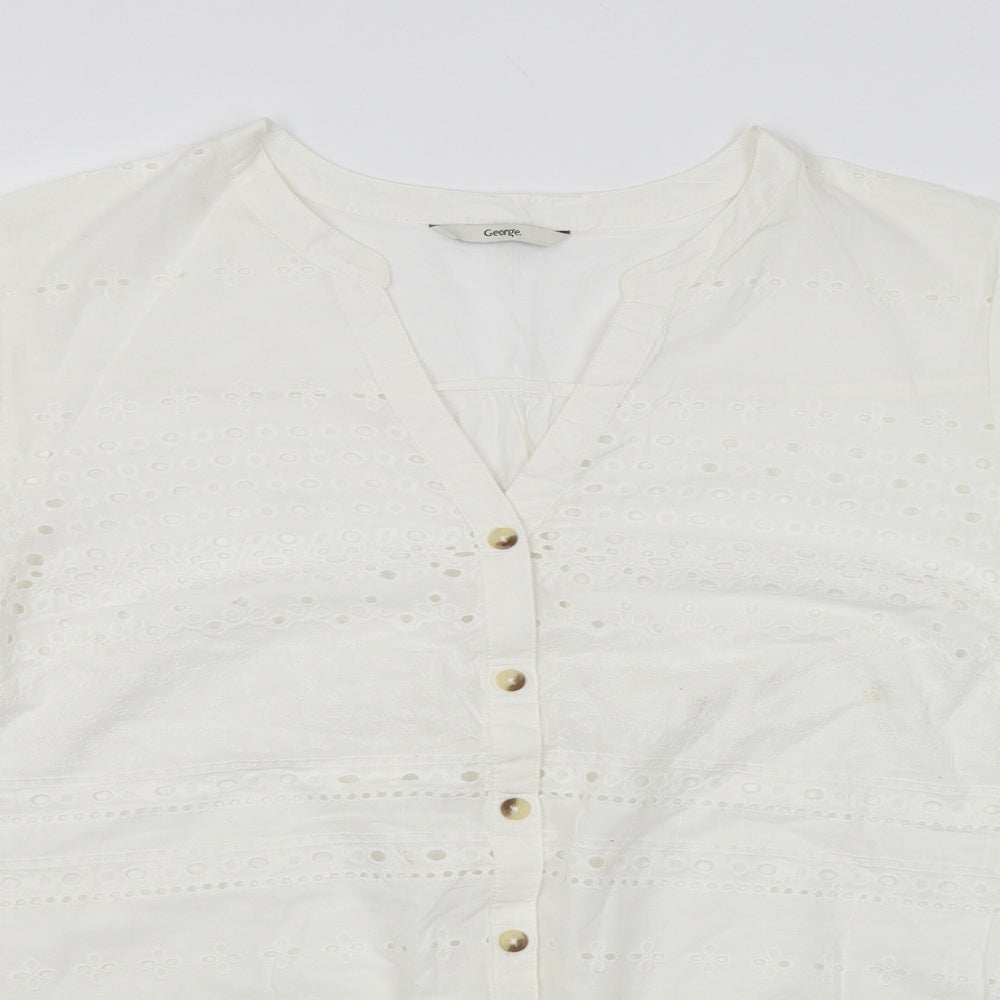 George Womens White Argyle/Diamond  Basic Button-Up Size 16