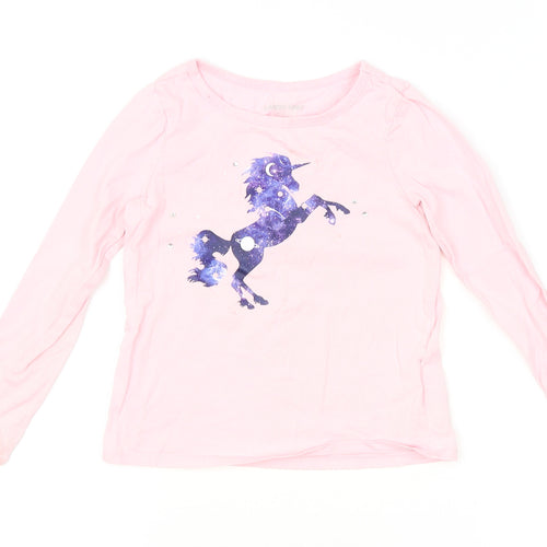 LAND'S END Girls Pink   Basic T-Shirt Size 4 Years  - UNICORN