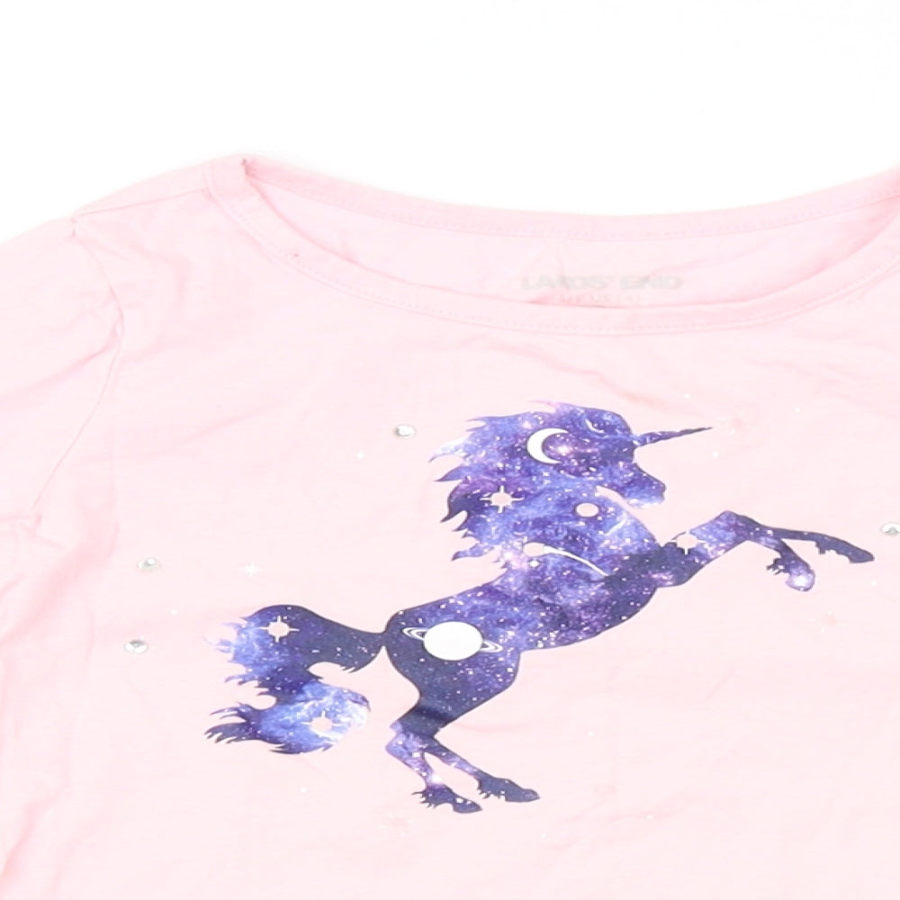 LAND'S END Girls Pink   Basic T-Shirt Size 4 Years  - UNICORN