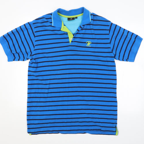 Preworn Mens Blue Striped   Polo Size L  - BEVERLY HILLS POLO CLUB