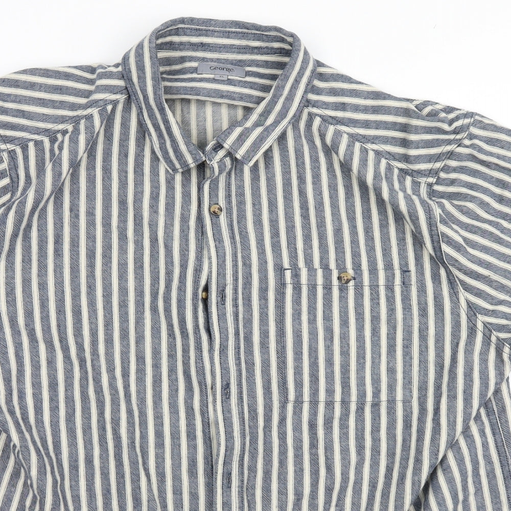 George Mens Grey Striped   Button-Up Size XL