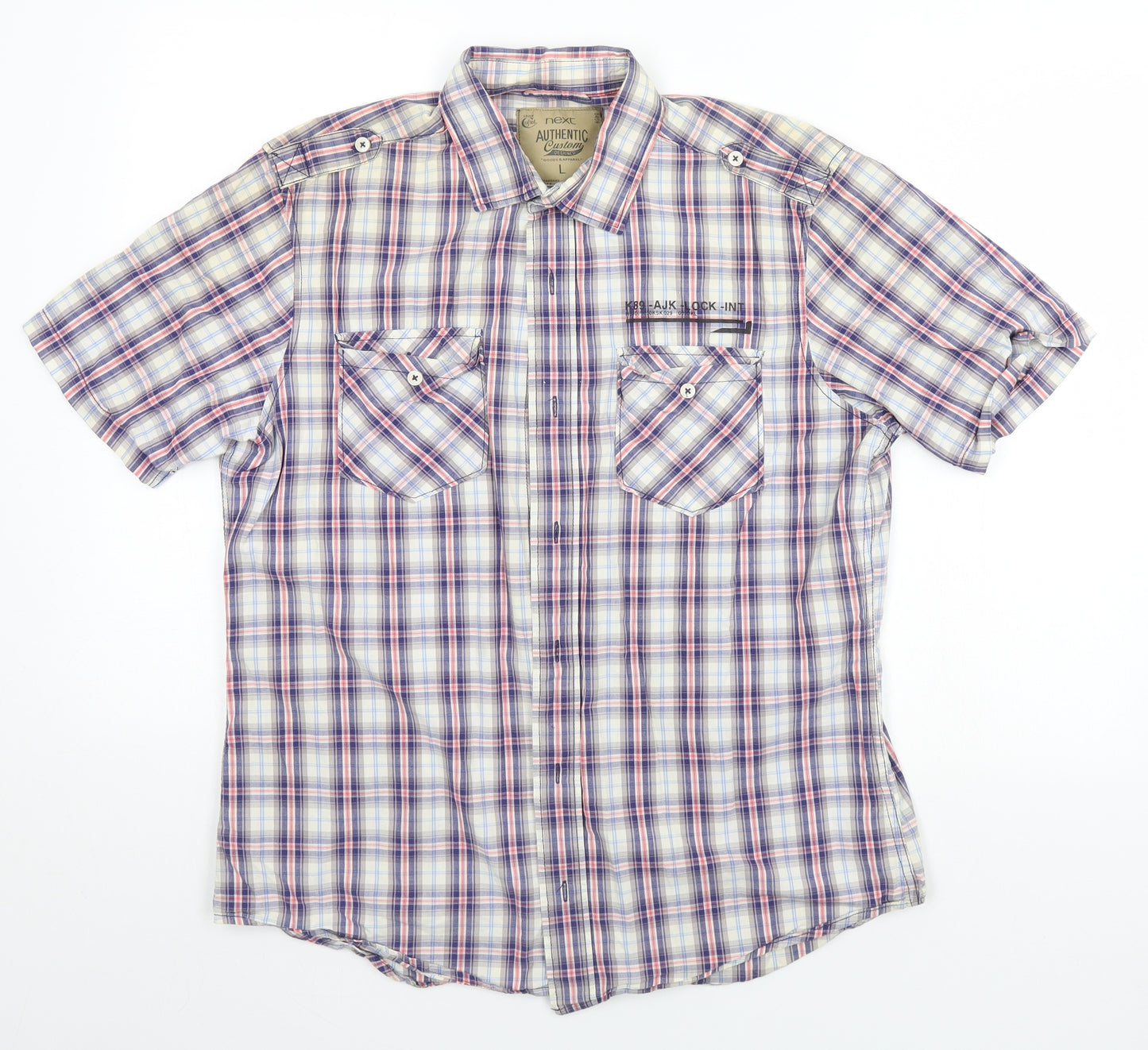 NEXT Mens Blue Plaid   Button-Up Size L