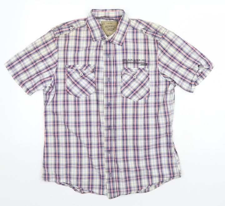 NEXT Mens Blue Plaid   Button-Up Size L