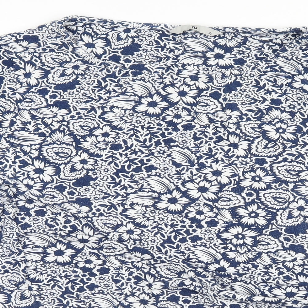 TU Womens Blue Floral  Basic Blouse Size 20