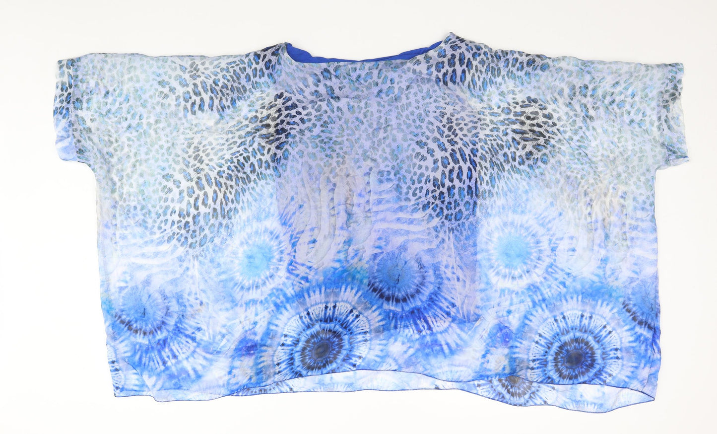 Made in Italy Womens Blue Animal Print  Basic T-Shirt Size L