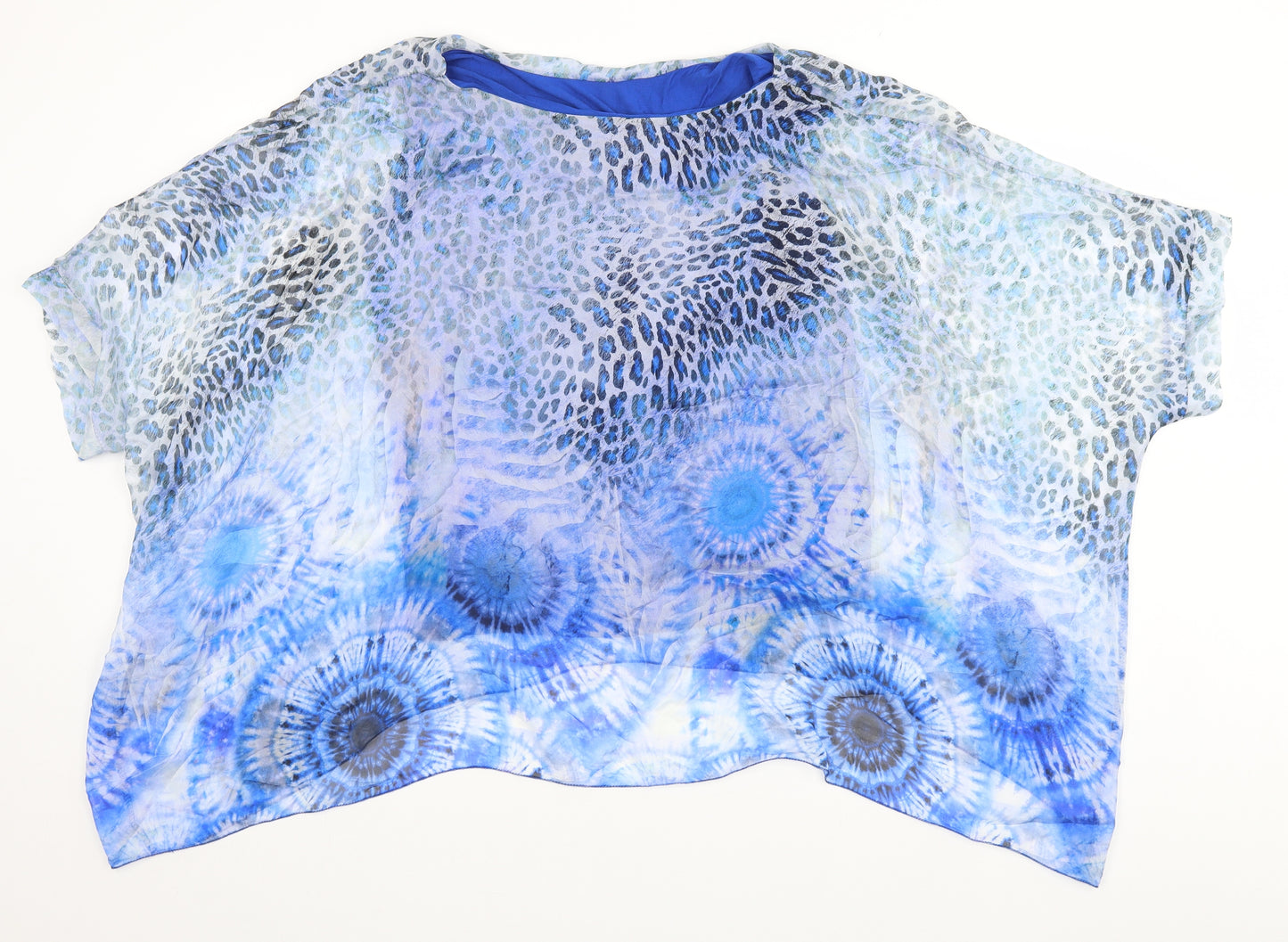 Made in Italy Womens Blue Animal Print  Basic T-Shirt Size L