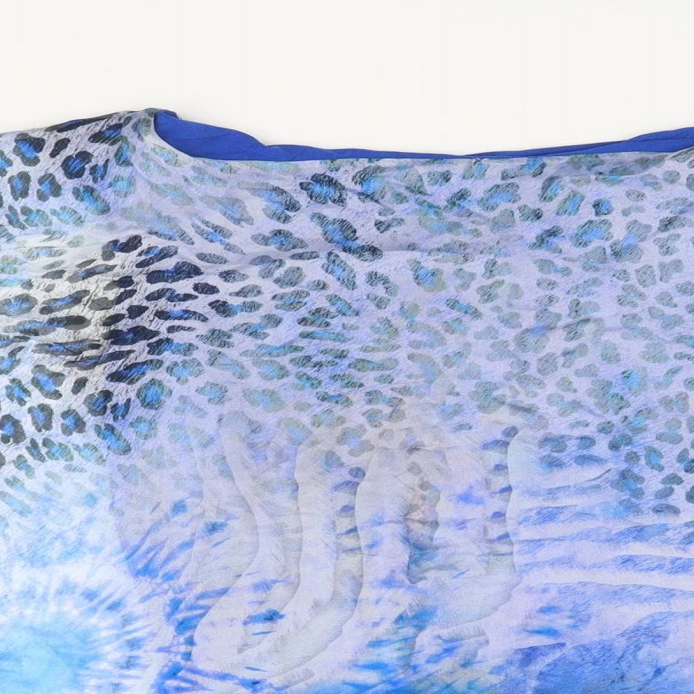 Made in Italy Womens Blue Animal Print  Basic T-Shirt Size L