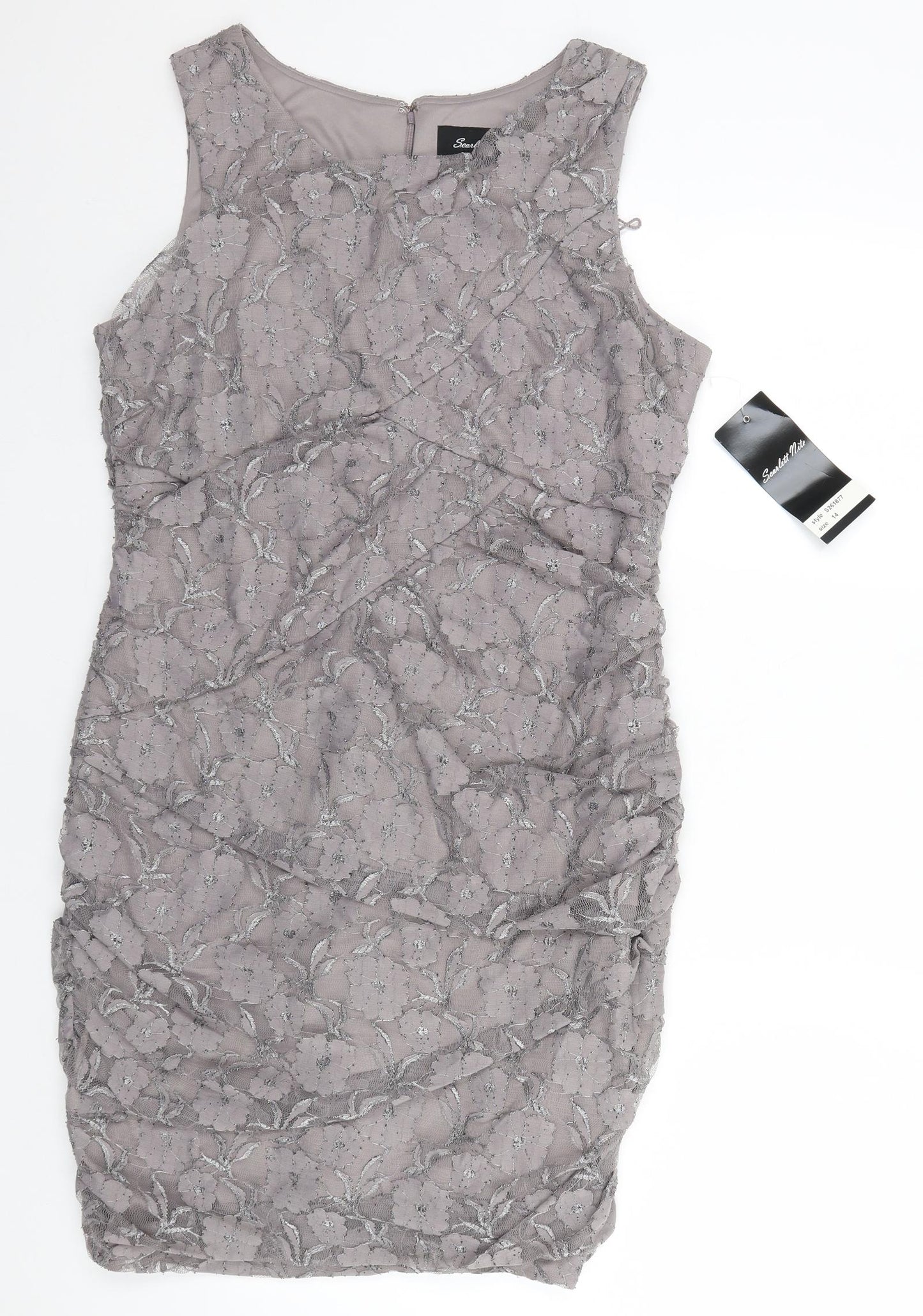 Scarlet Nite Womens Silver Floral  Pencil Dress  Size 14